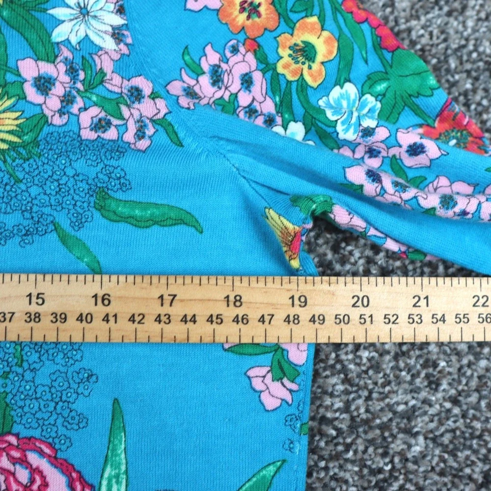 Talbots Women's Aqua Teal Floral Garden Print Button Front‎ Cardigan Sweater LP